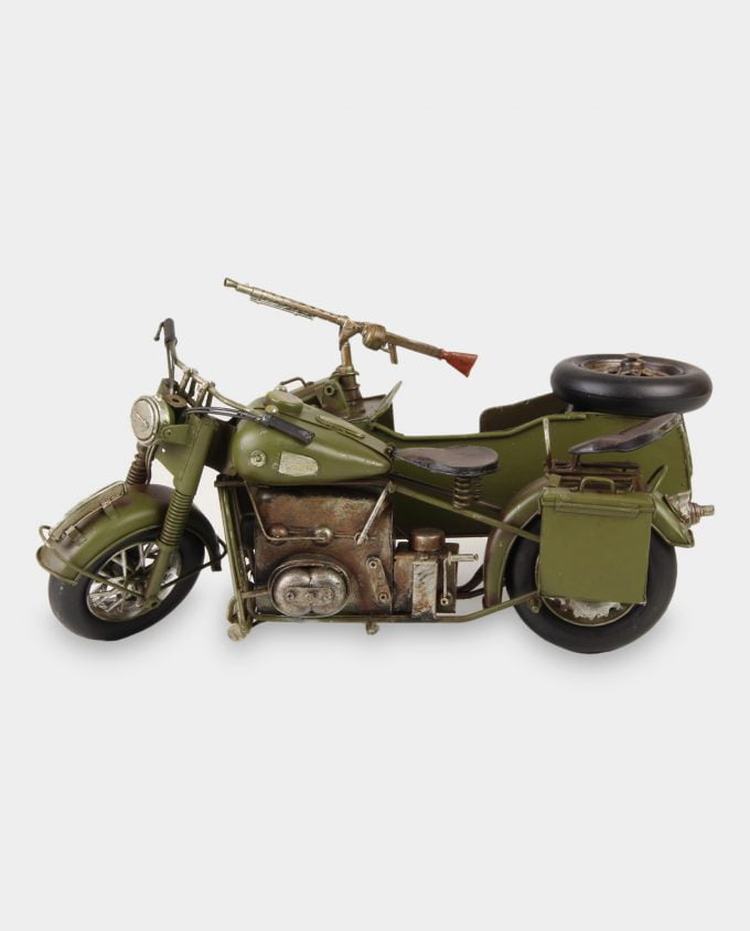 Motor Wojskowy z Bocznym Wózkiem i Strzelbą Model Metalowy