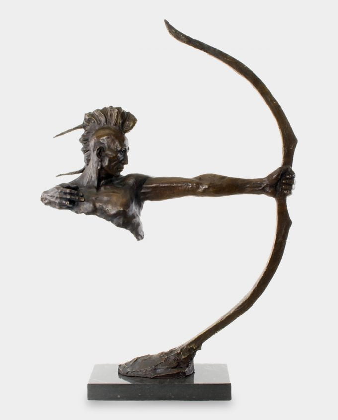 Wojowniczy Indianin z Łukiem Modernistyczna Rzeźba z Brązu