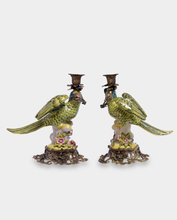 Porcelanowe Świeczniki Papużki Zielone Dekoracja Stołu Prezent