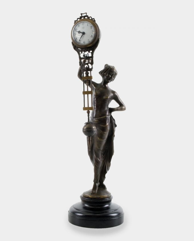 Figura Kobiety z Zegarem Rzeźba z Brązu