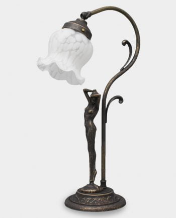 Lampa Art Deco z Figurą Kobiety i Dzwonkiem