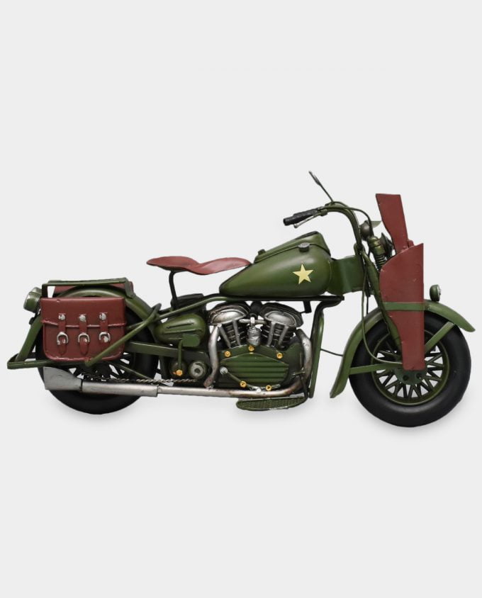Motocykl Wojskowy ze Strzelbą i Sakwami Model Metalowy