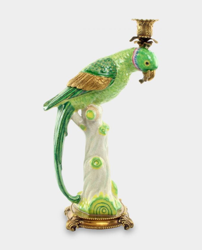Porcelanowy Świecznik Papuga Zielona P