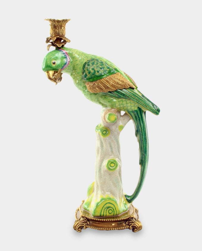 Porcelanowy Świecznik Papuga Zielona L