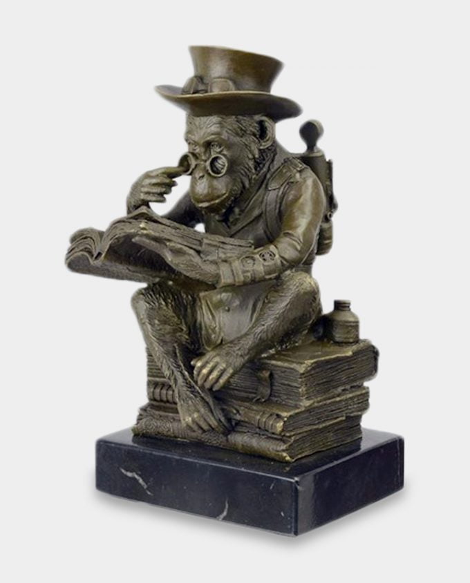 Małpa Darwina Rzeźba z Brązu Steampunk