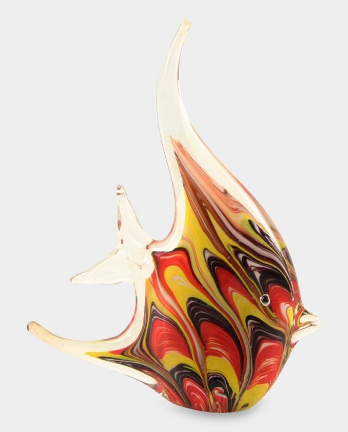 Figura Szklana w Stylu Murano Ryba Skalar Czerwono Żółta