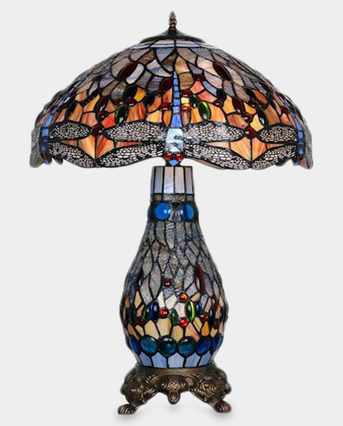 Lampa Witrażowa w Stylu Tiffany Ważka Kolorowa ze Świecącą Postawą