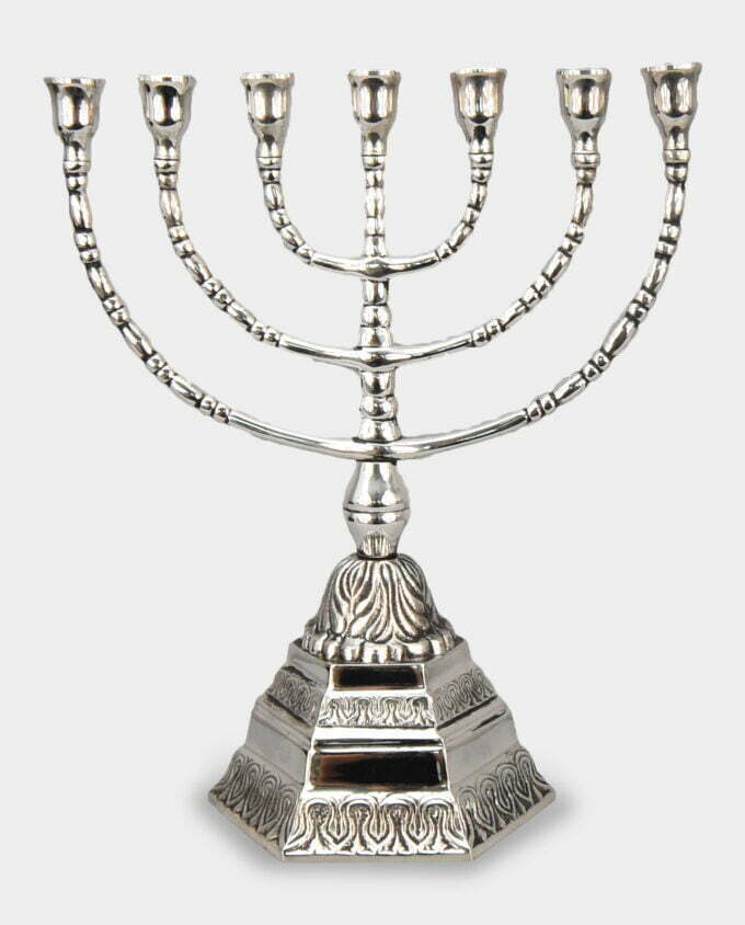 Świecznik Siedmioramienny Menora Judaistyczna z Podstawą Srebrny