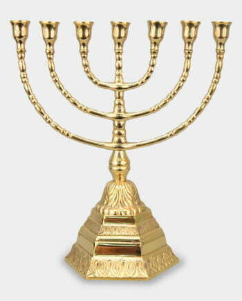 Duży Świecznik Siedmioramienny Menora Judaistyczna z Podstawą Złota