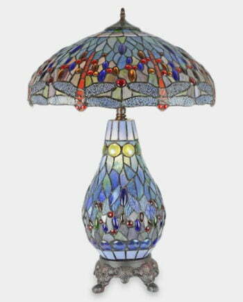 Lampa Witrażowa w Stylu Tiffany ze Świecącą Podstawą Ważka Niebieska