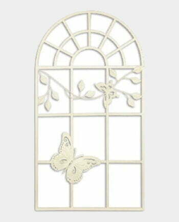 Metalowy Panel Ścienny Ażurowy Biały Okno z Motylem