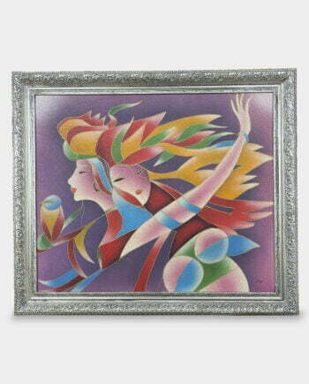 Abstrakcyjny Obraz Olejny na Płótnie Kubistyczne Kobiety w Srebrnej Ramie