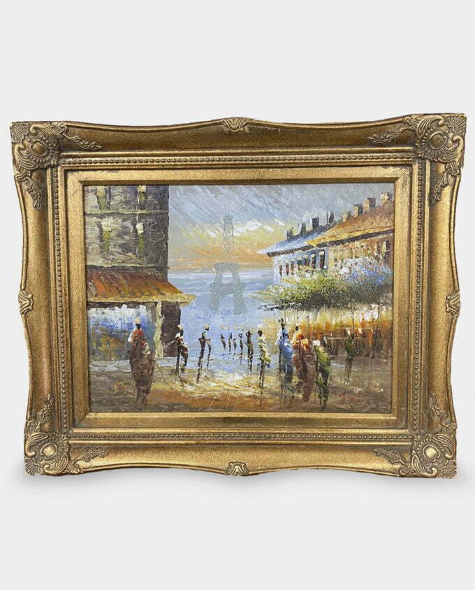 Obraz Olejny na Płótnie Pejzaż Miejski Paryż w Złotej Ramie