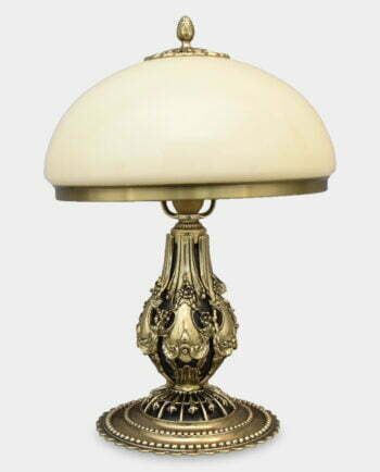 Lampa w Stylu Art Deco Mosiężna Złota Bogato Zdobiona Kremowy Klosz