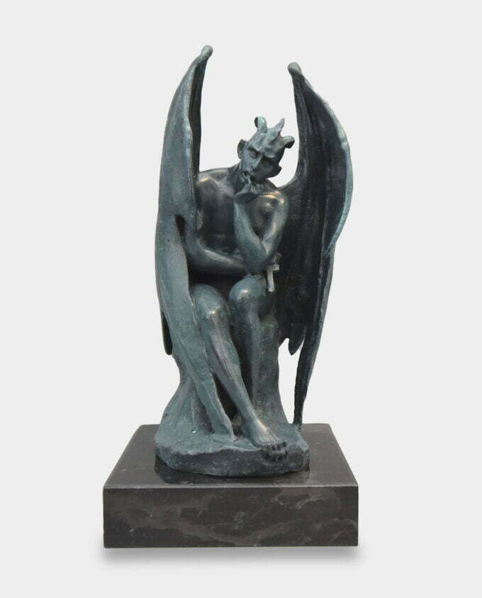Zamyślony Diabeł Rzeźba z Brązu Patynowana