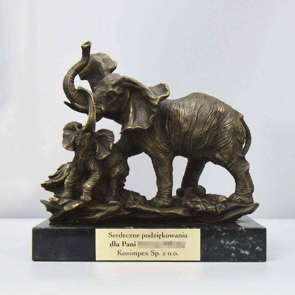 Prezent Firmowy Serdeczne Podziękowania od Spółki Rzeźba Słoni z Brązu z Dedykacją