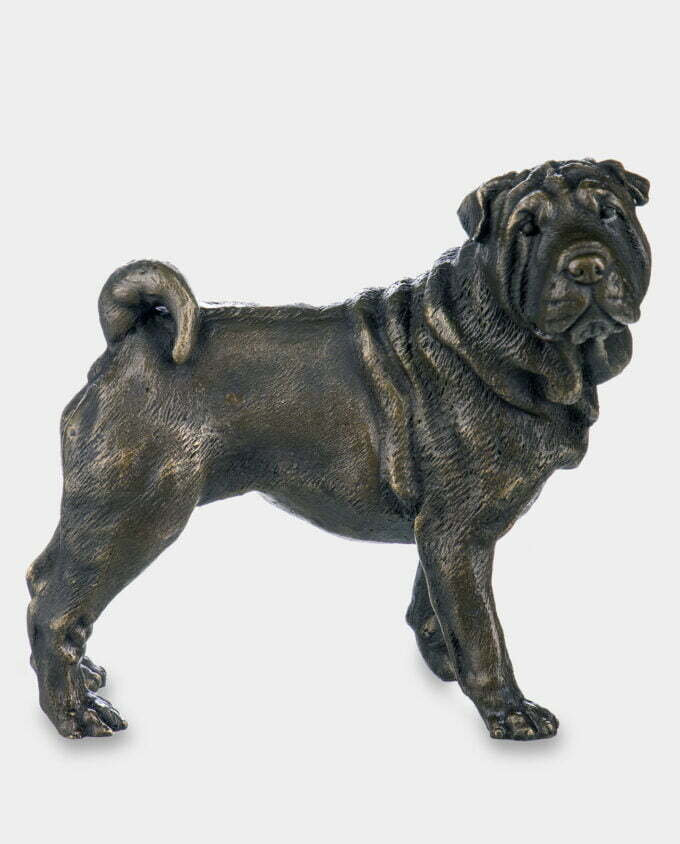 Stojący Pies Shar Pei Rzeźba z Brązu