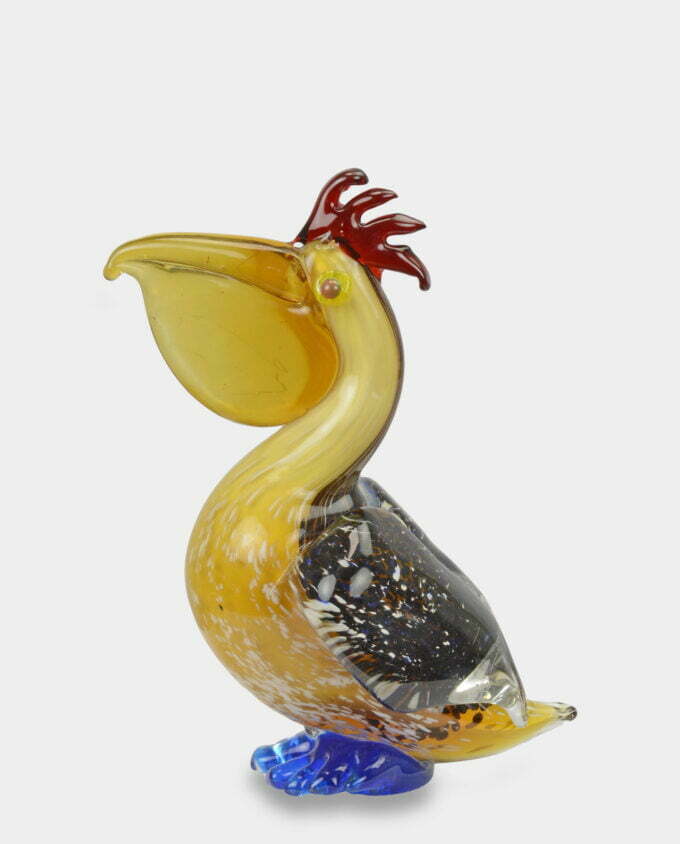 Figura Szklana w Stylu Murano Żółty Pelikan