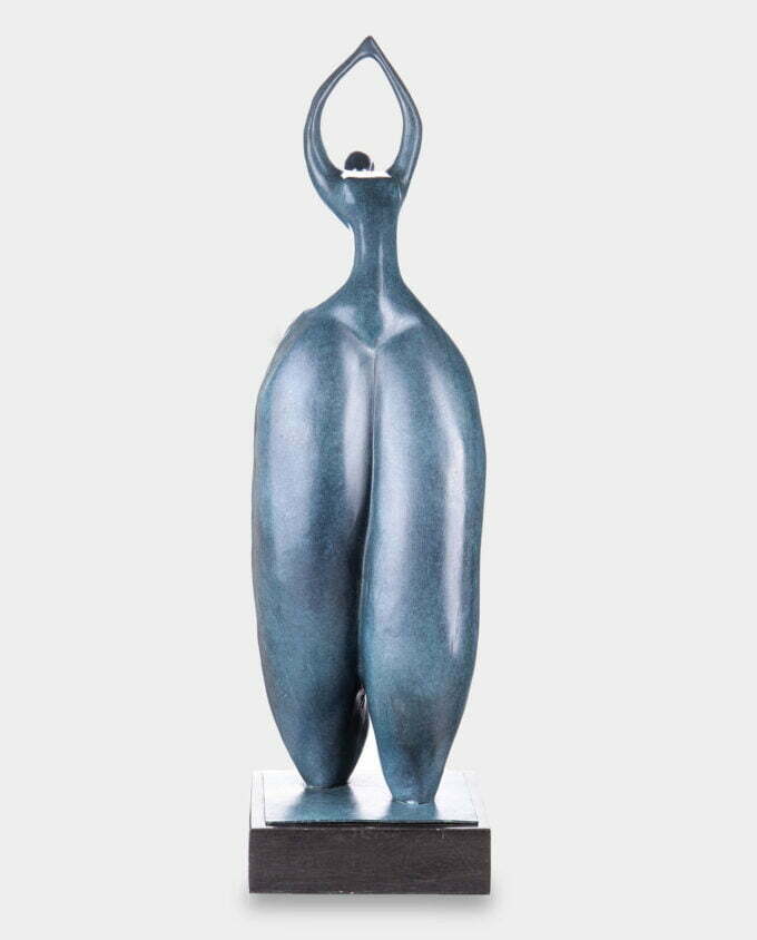 Kobieta z Rękami nad Głową Modernistyczna Rzeźba z Brązu Patynowana