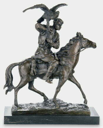 Sokolnik na Koniu Polowanie Rzeźba z Brązu