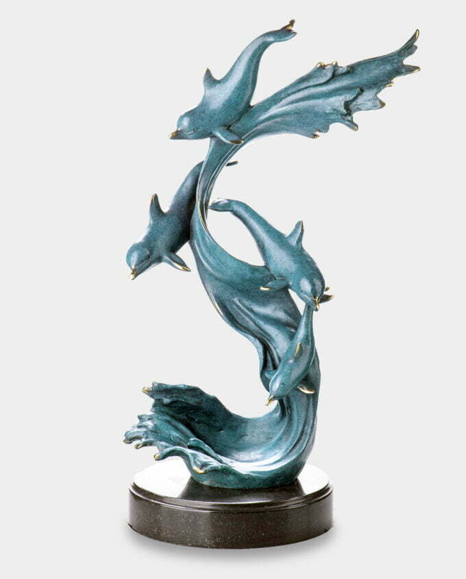 Delfiny Wśród Fal Rzeźba z Brązu Patynowana