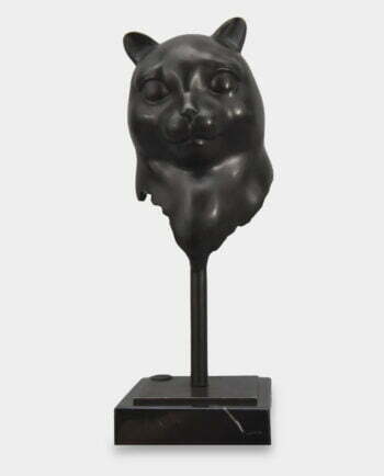 Głowa Kota Rzeźba z Brązu na Podstawie z Marmuru