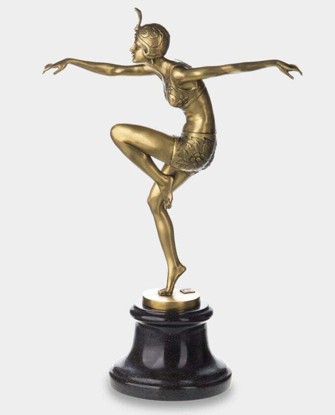 Złota Rzeźba z Brązu Tancerka "Con Brio" wg F.Preiss Art Deco