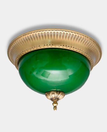 Lampa Sufitowa Kinkiet Mosiężny Plafon Złoty z Zielonym Kloszem Plafoniera
