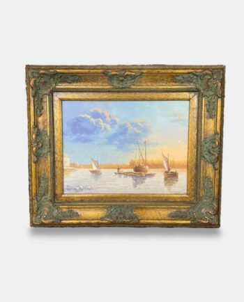 Obraz Olejny w Złotej Ramie Żaglowce w Zatoce