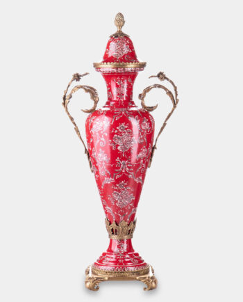 Porcelanowa Amfora okuta Brązem Czerwona w Ozdobne Ornamenty