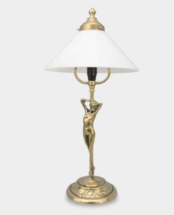 Lampa Art Deco z Figurą Kobiety i Trójkątnym Kloszem Złota