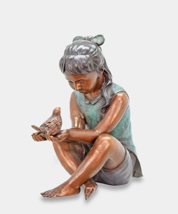 Dziewczynką z Ptaszkiem Duża Figura Ogrodowa Rzeźba z Brązu