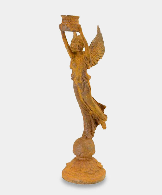 Figura Żeliwna Anioł Świecznik Zardzewiały