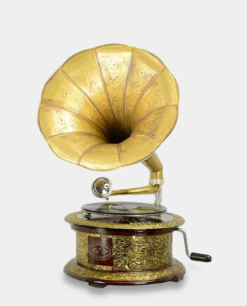 Gramofon Dekoracyjny w Stylu Retro na Okrągłej Pozłacanej Podstawie
