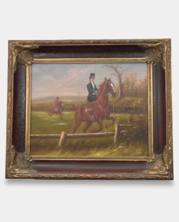 Obraz Olejny w Czarno-Złotej Ramie Jeździec na Koniu