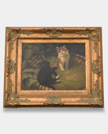 Obraz Olejny w Złotej Ramie Dwa Kocięta w Koszyku
