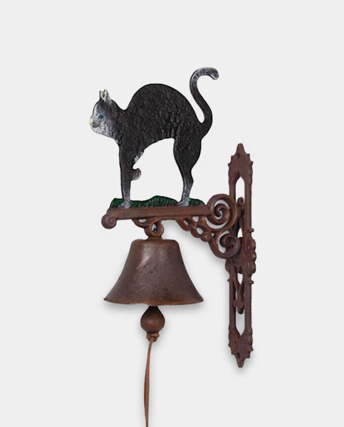 Żeliwny Dzwonek Ścienny z Kotem do Domu lub Ogrodu