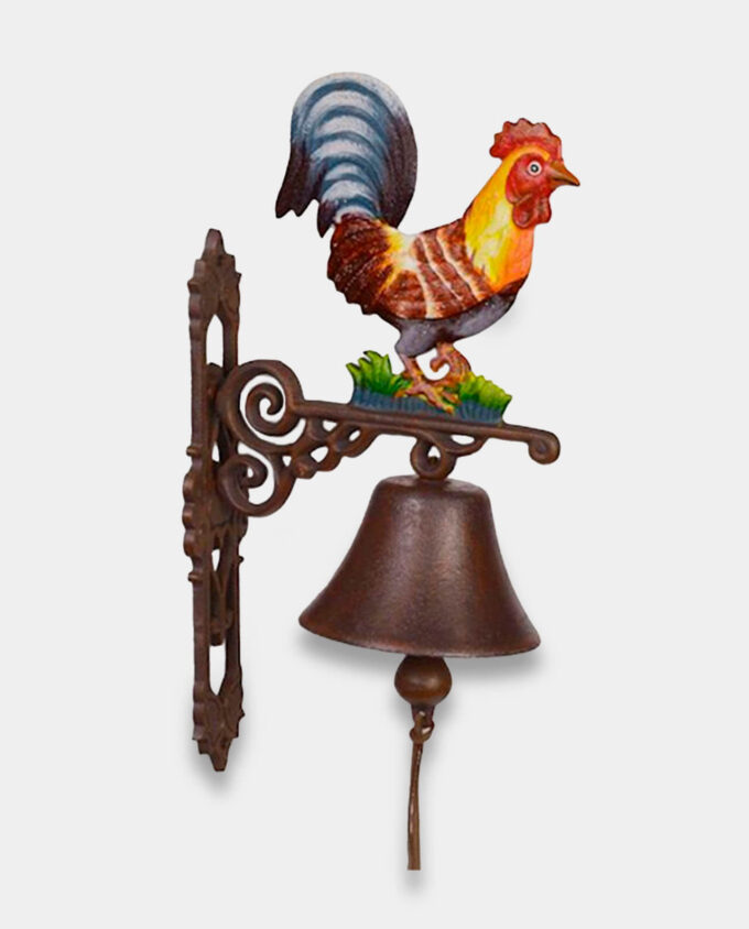 Żeliwny Dzwonek Ścienny z Kolorowym Kogutem do Domu lub Ogrodu