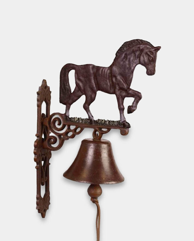 Żeliwny Dzwonek Ścienny z Brązowym Koniem do Domu lub Ogrodu