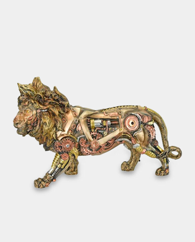 Steampunkowa Figurka Mechaniczny Złoty Lew
