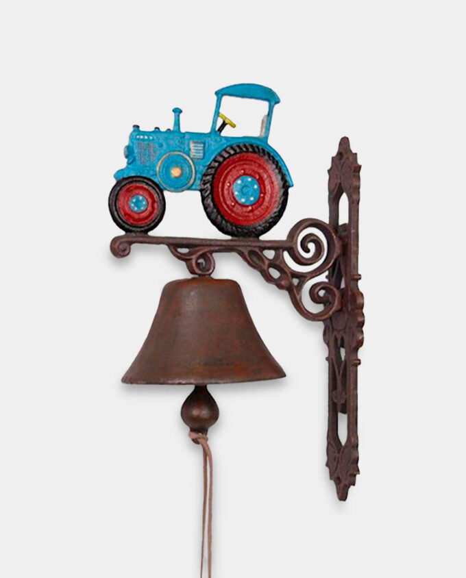 Żeliwny Dzwonek Ścienny z Niebieskim Traktorem do Domu lub Ogrodu