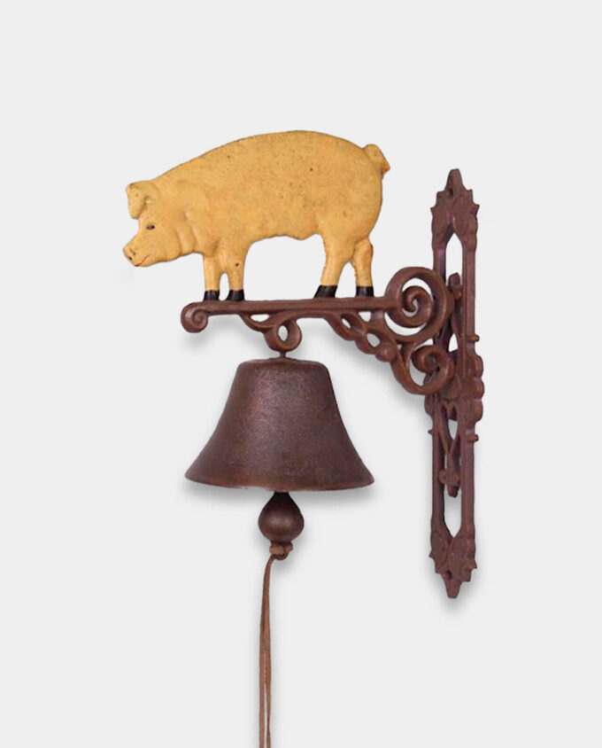 Żeliwny Dzwonek Ścienny ze Świnią do Domu lub Ogrodu