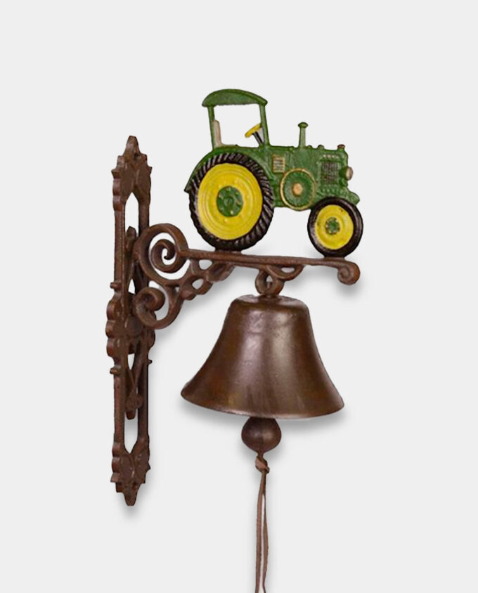 Żeliwny Dzwonek Ścienny z Zielonym Traktorem do Domu lub Ogrodu