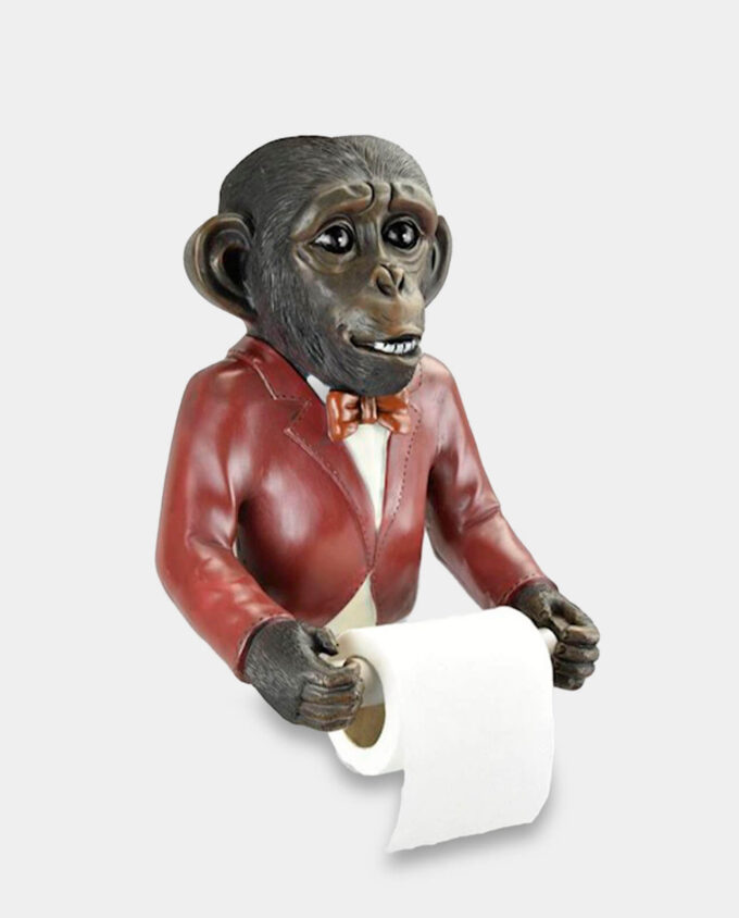 Retro Uchwyt na Papier Toaletowy Szympans w Garniturze