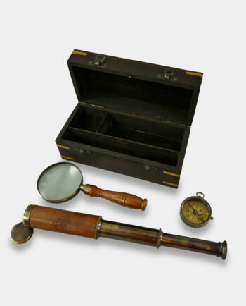 Zestaw Marynistyczny Lupa i Luneta z Kompasem w Drewnianym Pudełku
