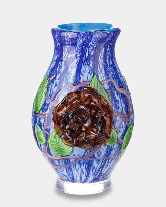 Niebieski Wazon w Stylu Murano z Wystającym Kwiatem